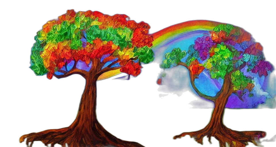 tree, concept art, fantasy art, photorealistic, watercolor, forest, rain, colorful transparent PNG cut-out