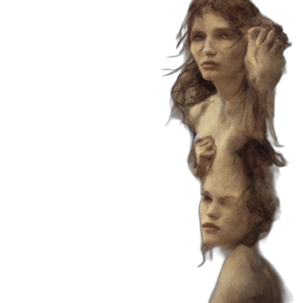face, mask, hair, crown, concept art, photorealistic, fantasy art, 3d render transparent PNG cut-out