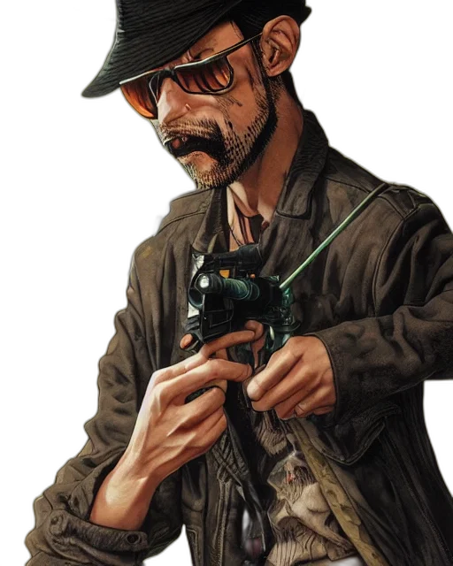 staff, weapon, hat, animal, concept art, comic book art, cyberpunk, photorealistic transparent PNG cut-out