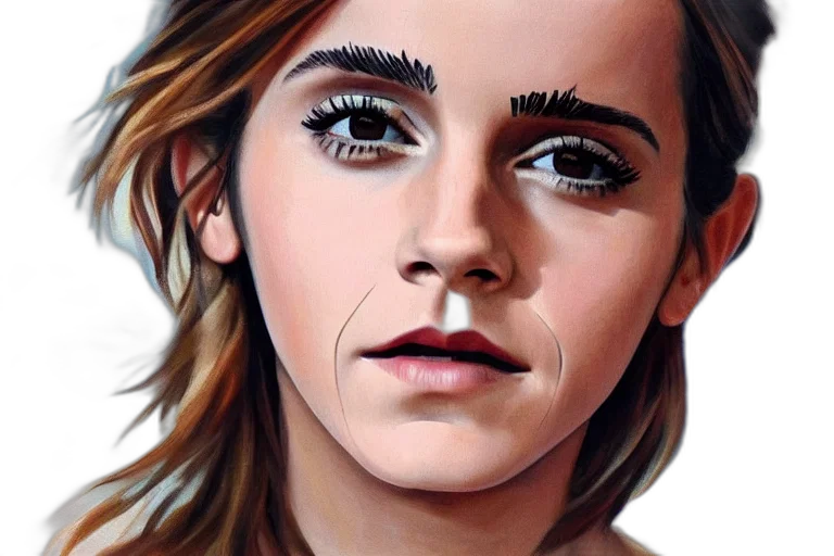 face, photorealistic, oil painting, cartoon, watercolor, emma, watson, painting transparent PNG cut-out