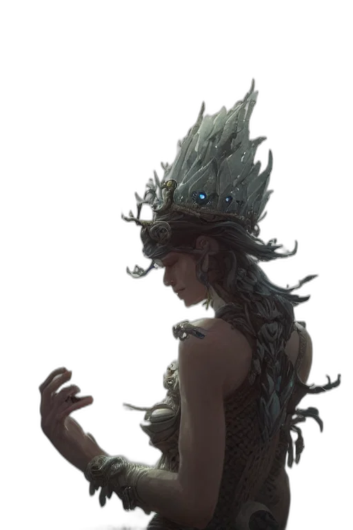 crown, hat, creature, staff, concept art, fantasy art, comic book art, pixel art transparent PNG cut-out