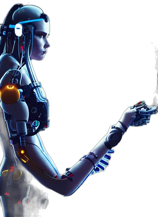 robot, cyberpunk, concept art, 3d render, neon lights, bladerunner, complex, thick transparent PNG cut-out
