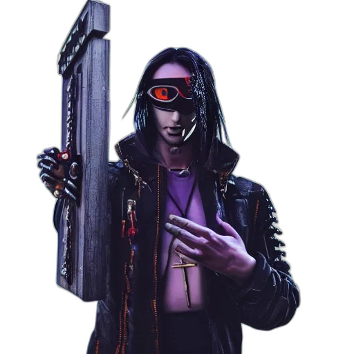 jacket, weapon, robot, staff transparent PNG cut-out
