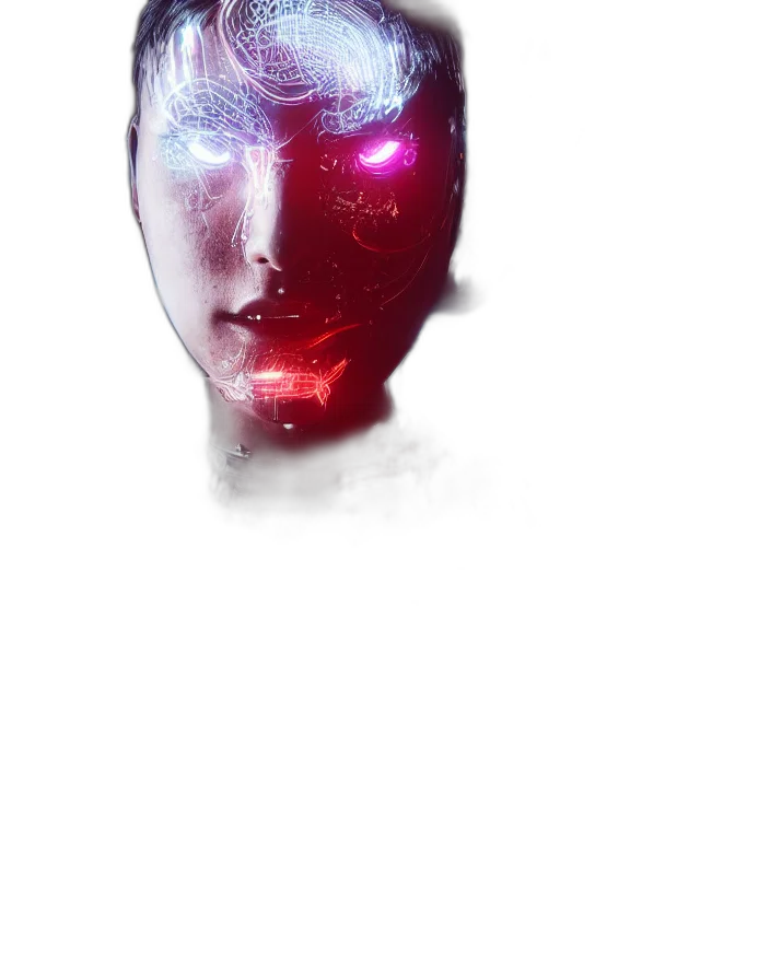 mask, robot, face, creature, 3d render, concept art, cyberpunk, comic book art transparent PNG cut-out
