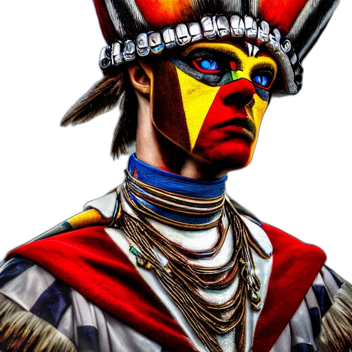 mask, face, crown, staff, fantasy art, photorealistic, concept art, 3d render transparent PNG cut-out