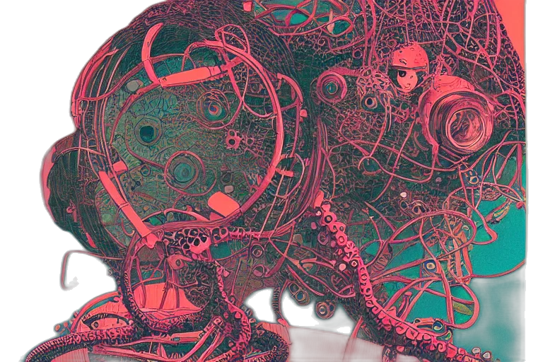robot, mask, creature, 3d render, concept art, cyberpunk, comic book art, outer space transparent PNG cut-out