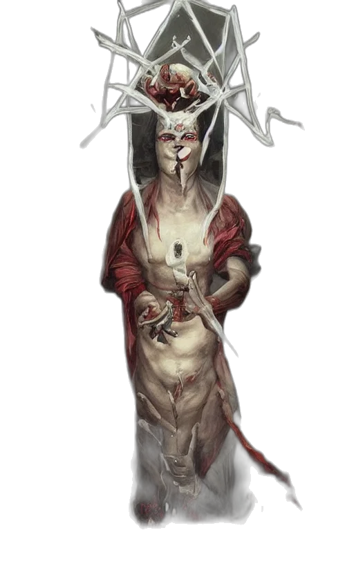 mask, dress, staff, creature, concept art, fantasy art, comic book art, cyberpunk transparent PNG cut-out