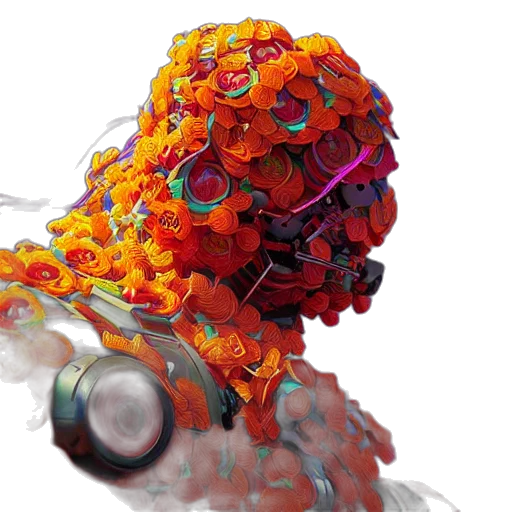 robot, flower, concept art, 3d render, colourful, vfx, art, portrait transparent PNG cut-out
