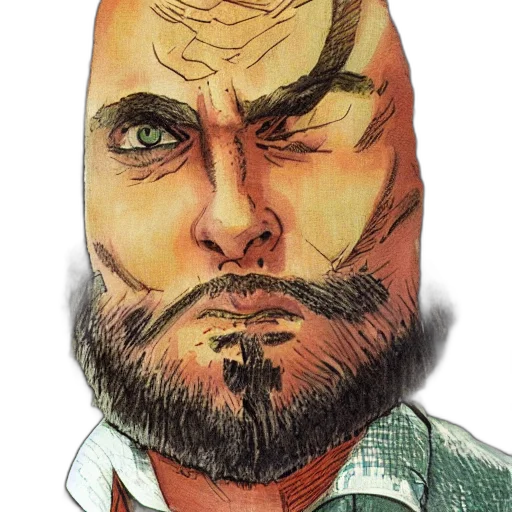face, mask, jacket, staff, comic book art, concept art, photorealistic, watercolor transparent PNG cut-out