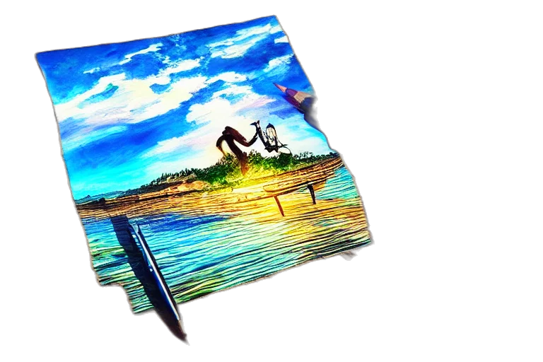 umbrella, furniture, photorealistic, watercolor, oil painting, fantasy art, sunset, beach transparent PNG cut-out