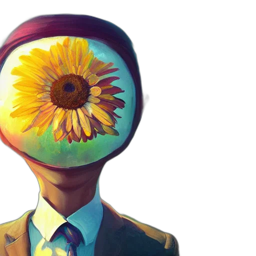 mask, flower, face, crown, concept art, fantasy art, watercolor, 3d render transparent PNG cut-out