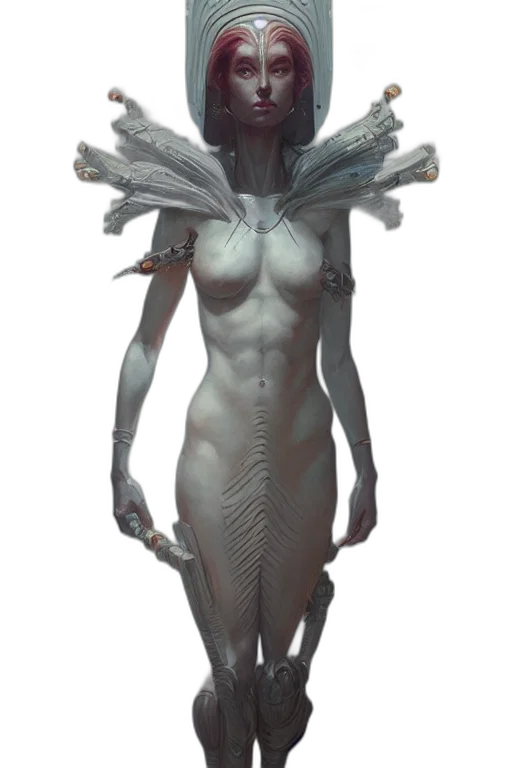creature, robot, mask, dress, concept art, fantasy art, cyberpunk, 3d render transparent PNG cut-out