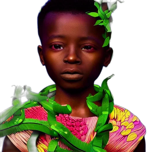 face, flower, crown, photorealistic, concept art, 3d render, fantasy art, green transparent PNG cut-out