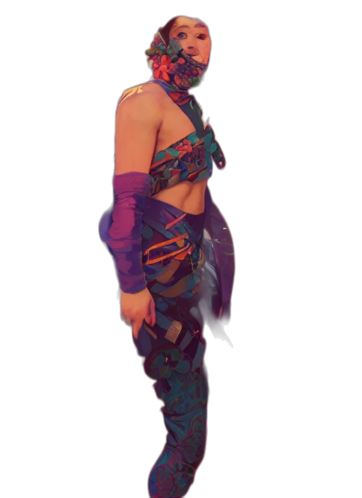 dress, mask, staff, jewelry, cyberpunk, concept art, fantasy art, pixel art transparent PNG cut-out