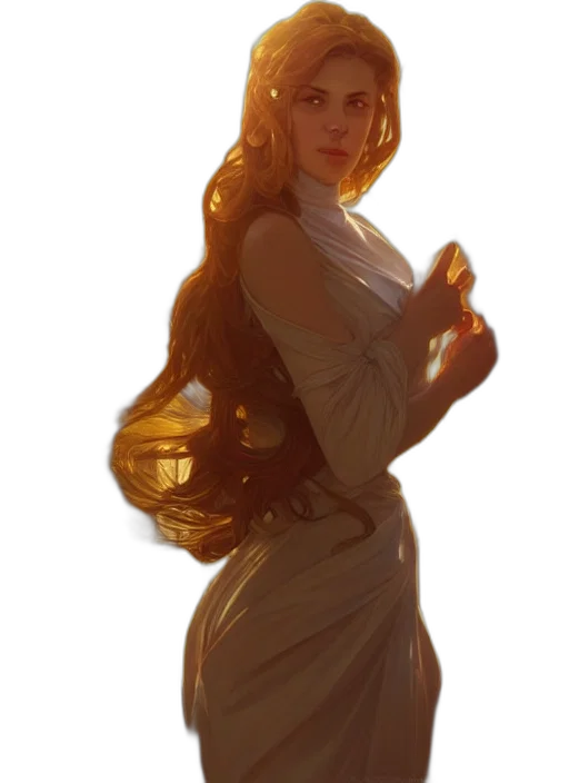 dress, crown, staff, fantasy art, concept art, comic book art, photorealistic, fire transparent PNG cut-out