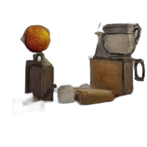 furniture, food, robot, staff, 3d render, photorealistic, concept art, earth tones transparent PNG cut-out
