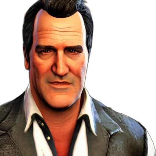 face, jacket, 3d render, concept art, photorealistic, comic book art, screenshot, bruce transparent PNG cut-out