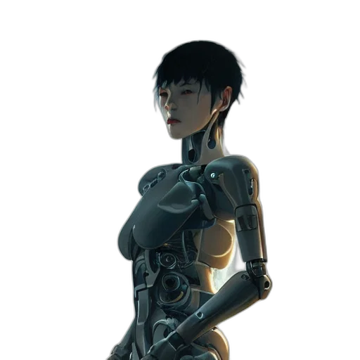 robot, dress, weapon, jacket, cyberpunk, concept art, 3d render, comic book art transparent PNG cut-out