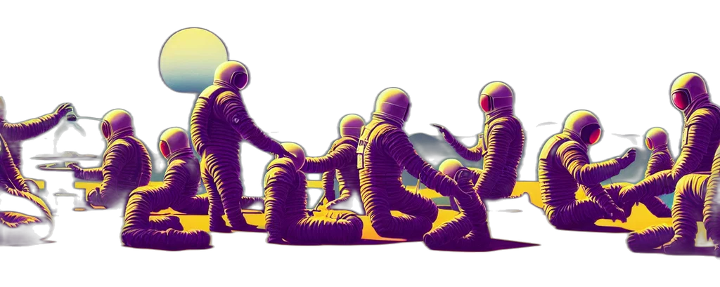 robot, concept art, comic book art, 3d render, pixel art, outer space, underwater, neon lights transparent PNG cut-out