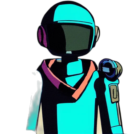 staff, robot, jacket, mask, concept art, pixel art, vaporwave, 3d render transparent PNG cut-out