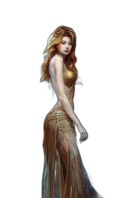 dress, fantasy art, concept art, photorealistic, comic book art, underwater, golden, earth tones transparent PNG cut-out