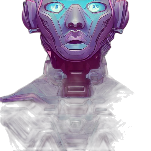 robot, face, mask, concept art, cyberpunk, vaporwave, fantasy art, outer space transparent PNG cut-out