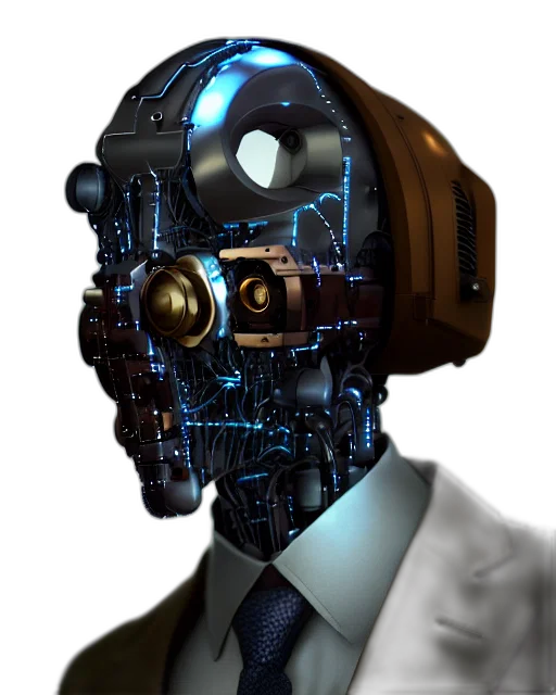 robot, mask, face, staff, cyberpunk, concept art, 3d render, vaporwave transparent PNG cut-out