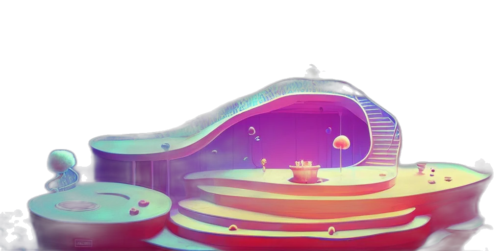 building, 3d render, vaporwave, concept art, neon lights, outer space, neon, minimalistic transparent PNG cut-out