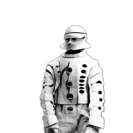 robot, jacket, staff, mask, concept art, 3d render, comic book art, pixel art transparent PNG cut-out