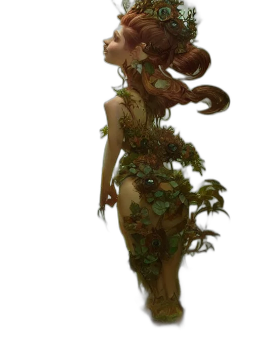 dress, creature, tree, staff, concept art, fantasy art, 3d render, photorealistic transparent PNG cut-out