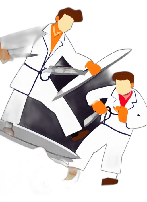 jacket, robot, staff, concept art, 3d render, cartoon, chemists, white transparent PNG cut-out
