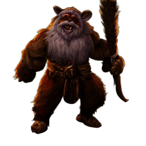 staff, creature, animal, concept art, fantasy art, 3d render, furbolg, male transparent PNG cut-out