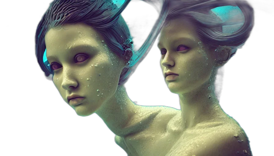 mask, fantasy art, concept art, photorealistic, 3d render, underwater, outer space, green transparent PNG cut-out
