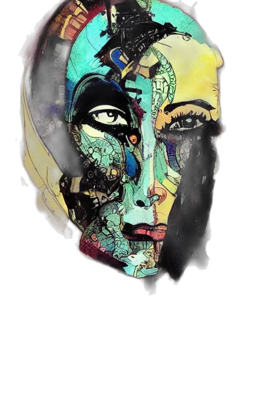 mask, face, crown, watercolor, comic book art, photorealistic, concept art, outer space transparent PNG cut-out