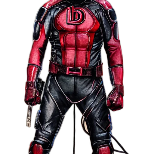 comic book art, concept art, cartoon, 3d render, red, daredevil, leather, suit transparent PNG cut-out