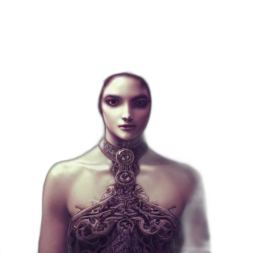 dress, mask, creature, jewelry, fantasy art, concept art, photorealistic, 3d render transparent PNG cut-out