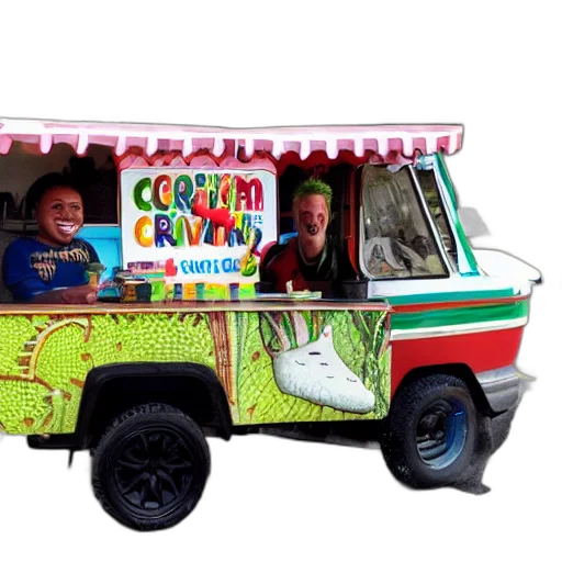 car, crocodile, man, driving, ice, cream, cart transparent PNG cut-out