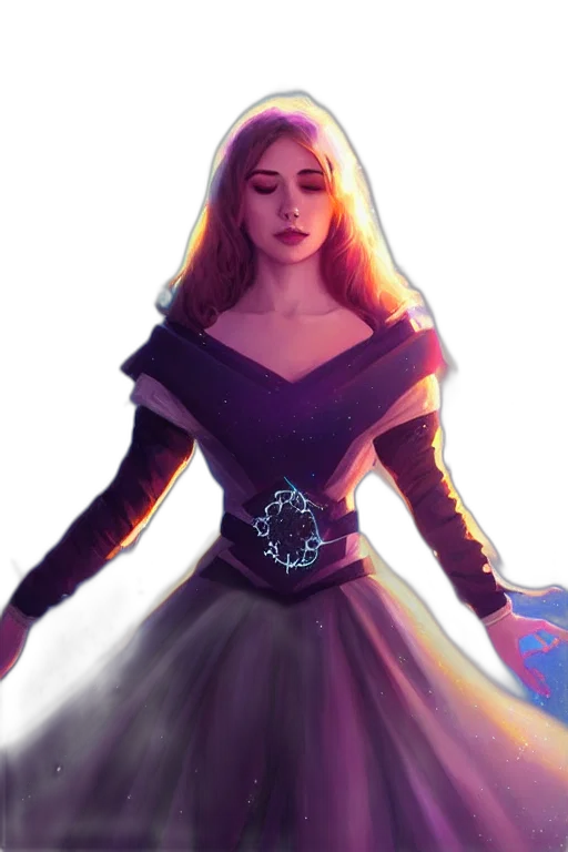 dress, crown, fantasy art, concept art, comic book art, pixel art, neon lights, outer space transparent PNG cut-out
