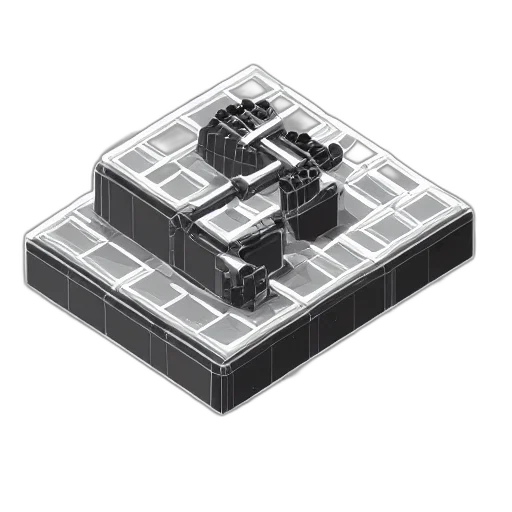 robot, crown, building, furniture, 3d render, pixel art, concept art, monochrome transparent PNG cut-out