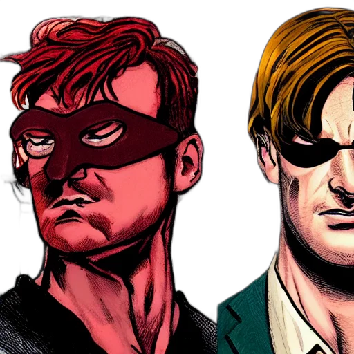 comic book art, concept art, cartoon, cyberpunk, red, matt, murdock, hair transparent PNG cut-out