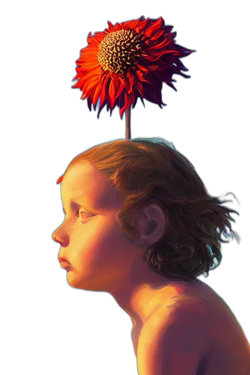 crown, flower, face, hair, photorealistic, concept art, oil painting, fantasy art transparent PNG cut-out