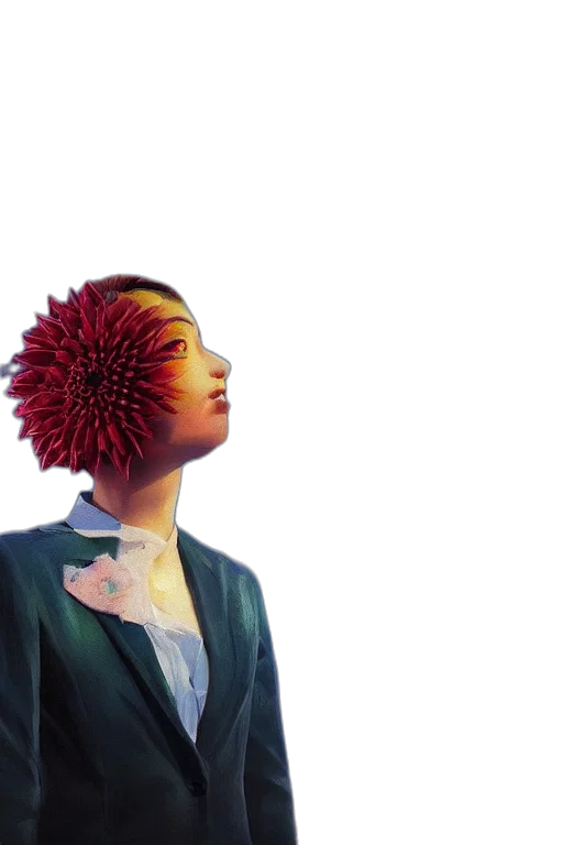 flower, hair, crown, umbrella, photorealistic, concept art, oil painting, 3d render transparent PNG cut-out