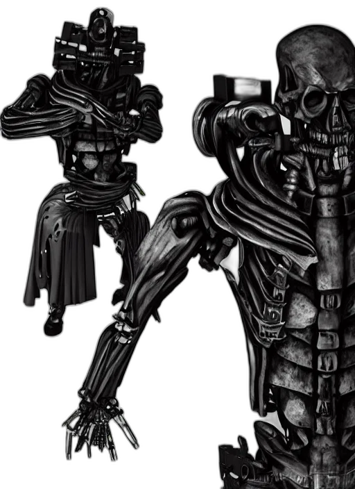 robot, weapon, concept art, comic book art, 3d render, monochrome, dark, combat transparent PNG cut-out