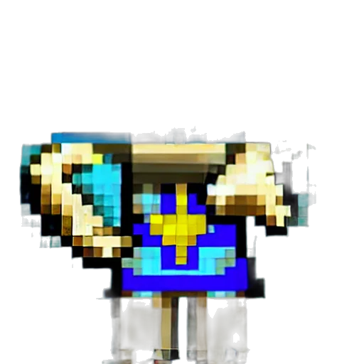robot, staff, crown, weapon, pixel art, 3d render, concept art, fantasy art transparent PNG cut-out