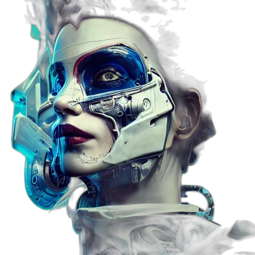 robot, mask, face, cyberpunk, concept art, fantasy art, photorealistic, outer space transparent PNG cut-out