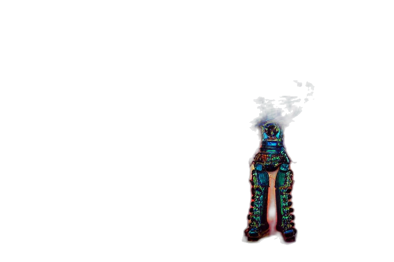 robot, mask, staff, creature, pixel art, concept art, 3d render, fantasy art transparent PNG cut-out