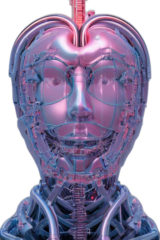 robot, face, mask, cyberpunk, 3d render, vaporwave, concept art, close transparent PNG cut-out