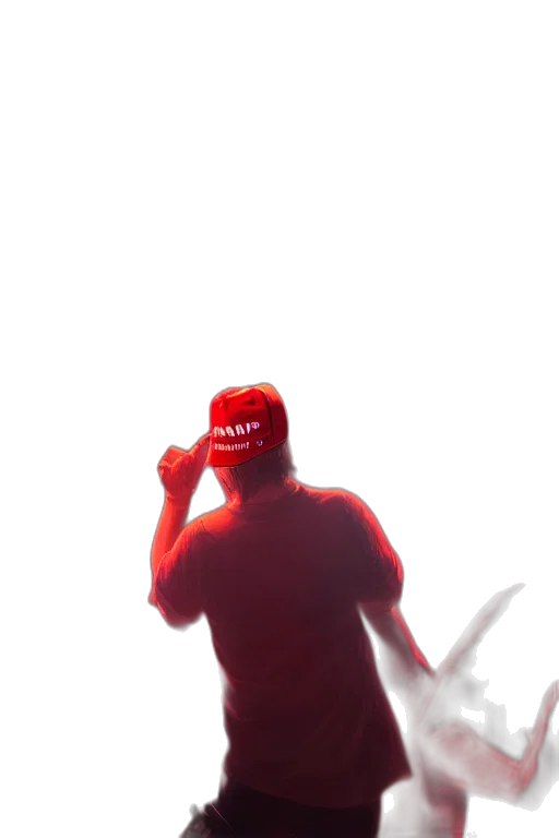 hat, mask, weapon, staff, 3d render, vaporwave, concept art, photorealistic transparent PNG cut-out