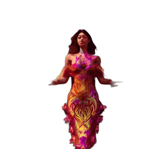 dress, concept art, pixel art, fantasy art, 3d render, fire, colorful, beautiful transparent PNG cut-out