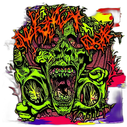 creature, face, comic book art, concept art, fantasy art, cartoon, neon, green transparent PNG cut-out